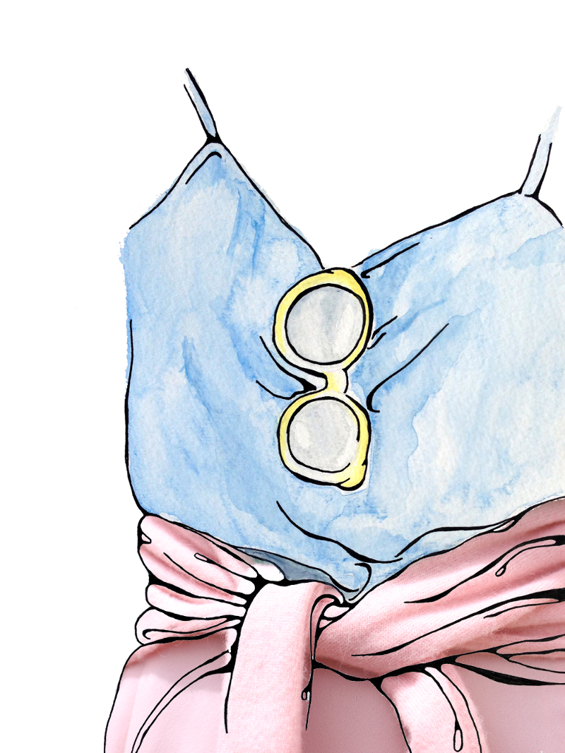 BY CHILL | Chloe Hill wearing equipment cami and pared sunglasses Illustrated by Phoebe Hamer, phoebeandlydia.com