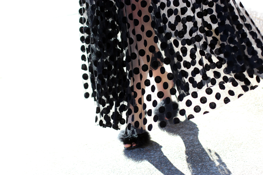BY CHILL Witchery black spotty sheer skirt and DIY fluffy shoes