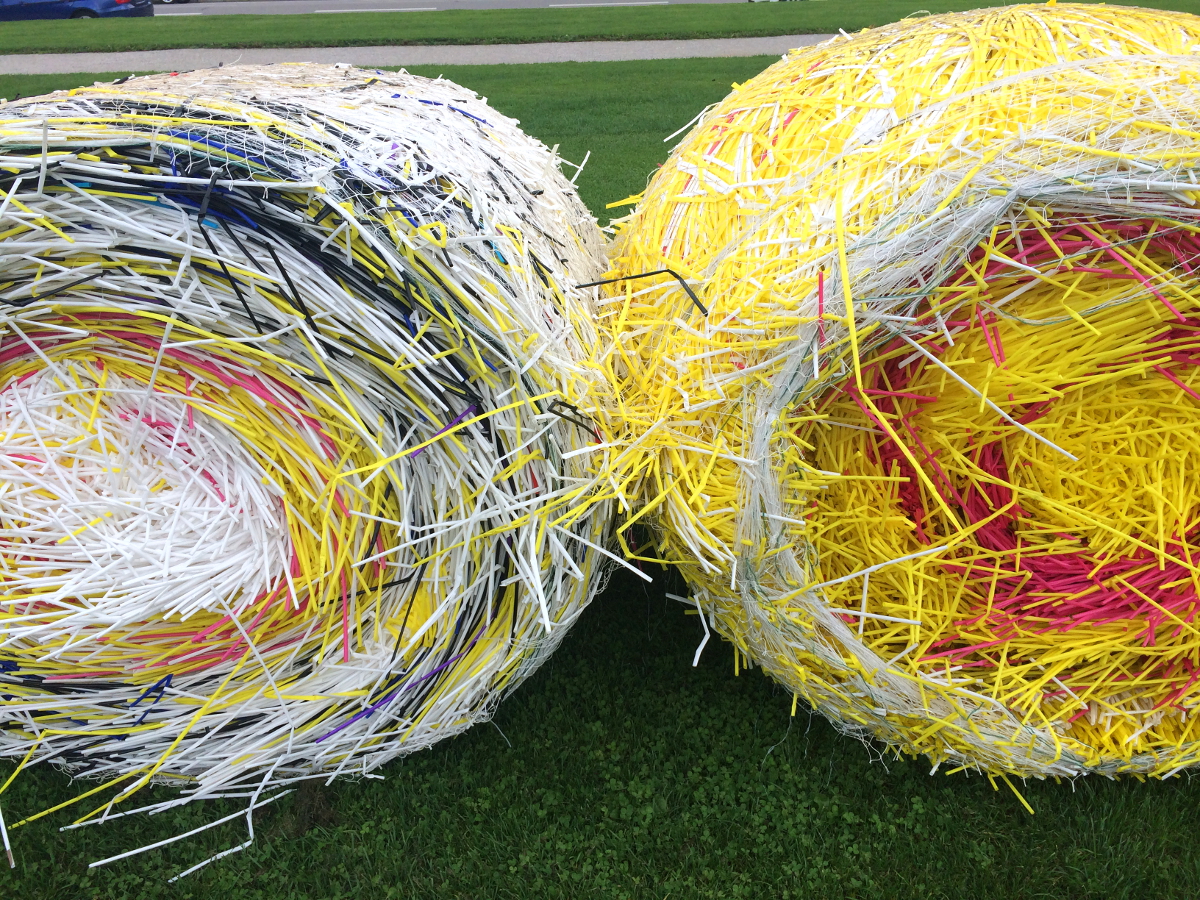 BY CHILL Travel Multi colour hay bales made from plastic straws in Munich, Germany