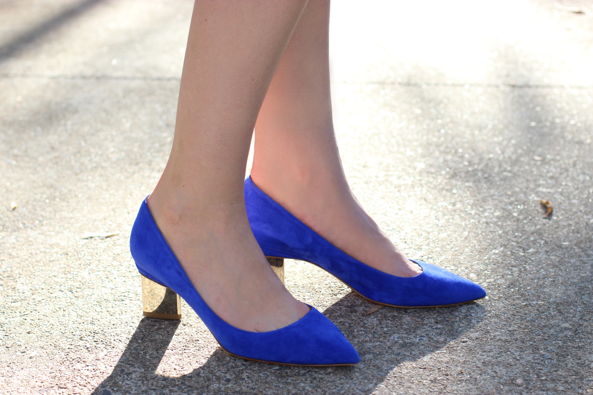 BYCHILL DETAIL Nicholas Kirkwod blue and gold suede mid heels