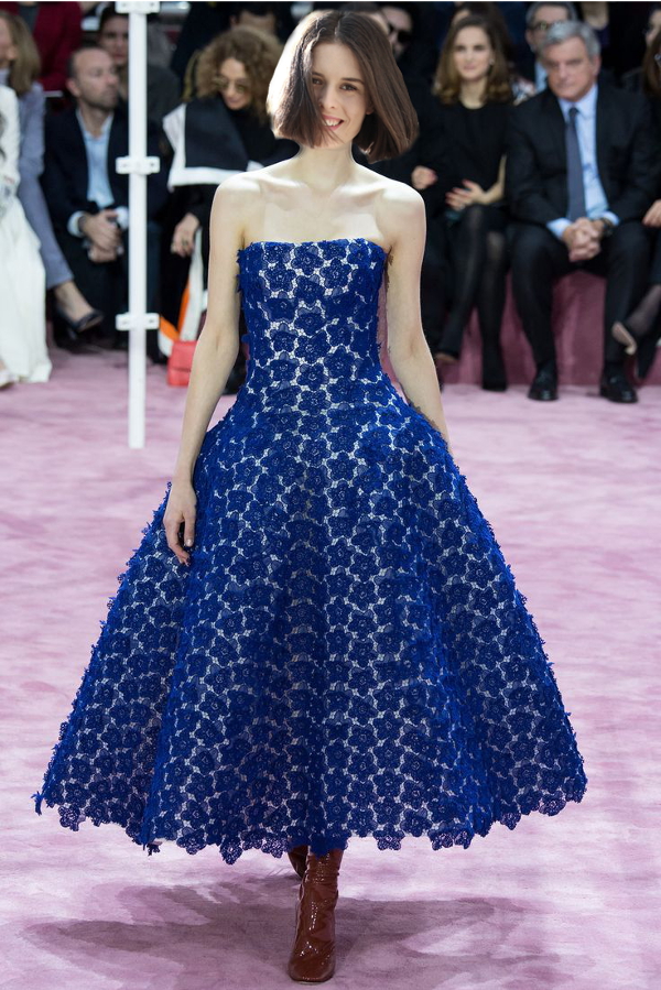 BYCHILL Dreaming of Christian Dior Paris Couture_Blue strapless dress and brown patent boots