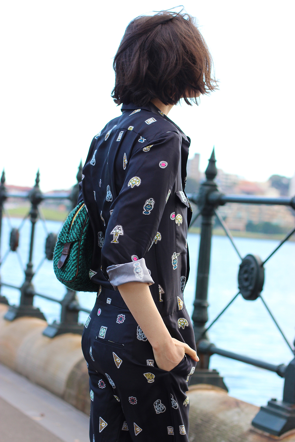 CHLOE C HILL FASHION BLOG | Wearing Issa london printed jumpsuit from the outnet at Dawes Point on Sydney Harbour