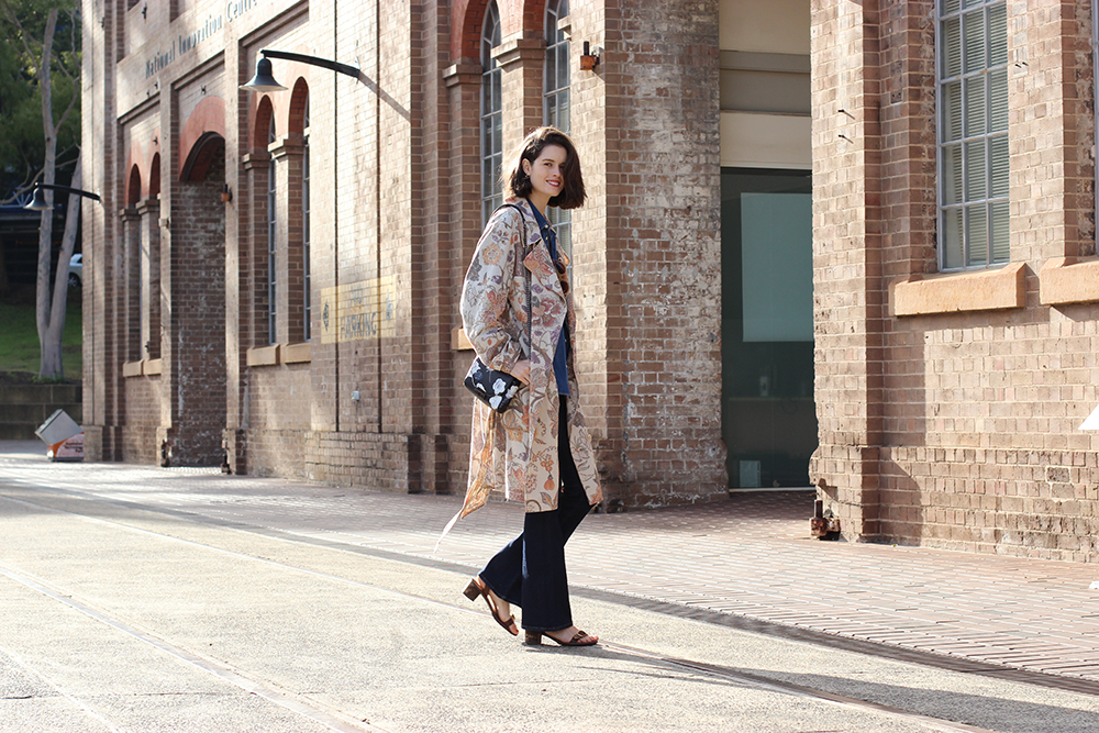 Sydney Style Blog | Chloe Hill wearing Karen walker trench coat and citizens of humanity sculpt flares at carriage works